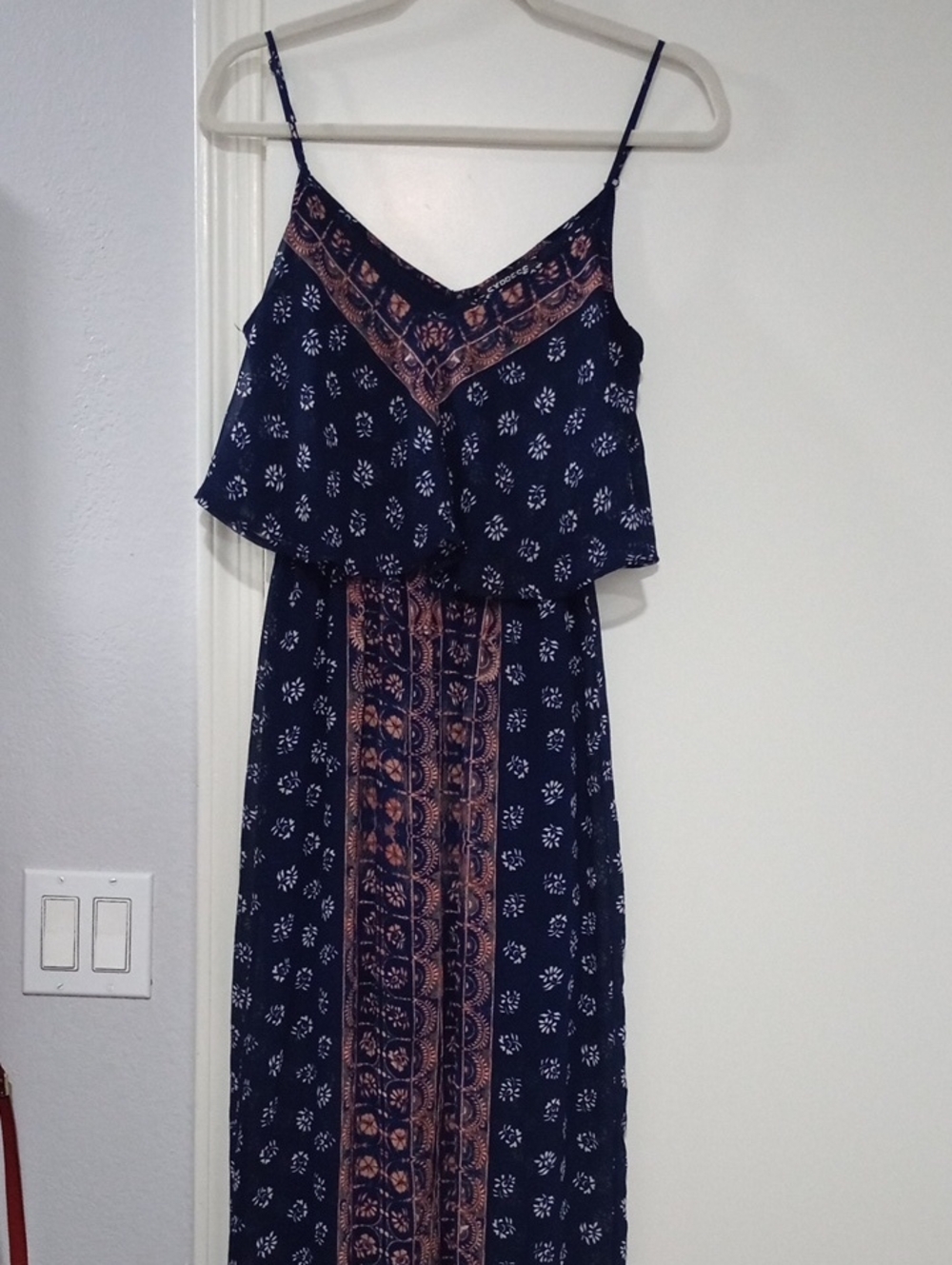 Express Navy Maxi Dress with Pink Paisley Trim Size S